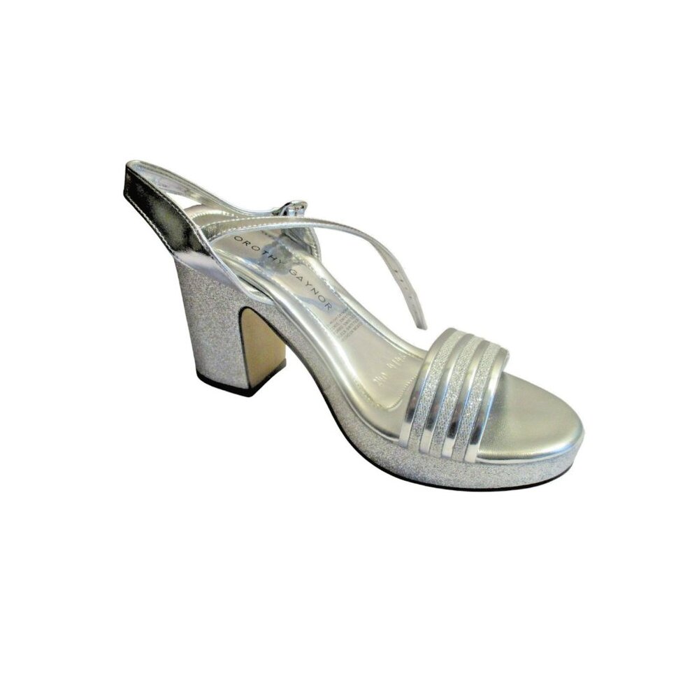 *Dorothy Gaynor Silver Strappy Block Heel Sandals With Glitter Finish